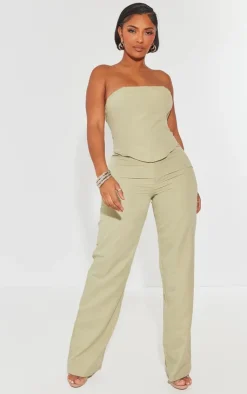 Clearance PrettyLittleThing Shape Woven Lace Up Back Corset Sage Green