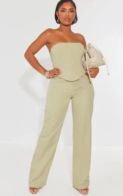 New PrettyLittleThing Shape Woven Low Rise Pants Sage Green