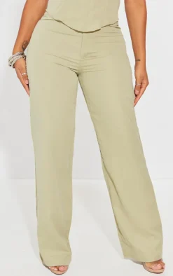 New PrettyLittleThing Shape Woven Low Rise Pants Sage Green