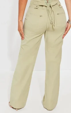 New PrettyLittleThing Shape Woven Low Rise Pants Sage Green