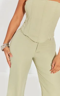 New PrettyLittleThing Shape Woven Low Rise Pants Sage Green