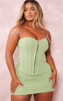 Online PrettyLittleThing Shape Woven Micro Mini Skirt Sage Green