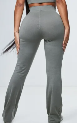 Hot PrettyLittleThing Shape Cotton High Waist Flared Pants Sage Khaki