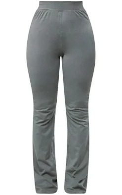 Hot PrettyLittleThing Shape Cotton High Waist Flared Pants Sage Khaki