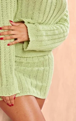 Online PrettyLittleThing Shape Knit Foldover Mini Skirt Sage Khaki