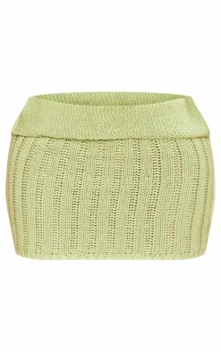Online PrettyLittleThing Shape Knit Foldover Mini Skirt Sage Khaki