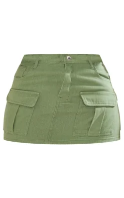 Best PrettyLittleThing Shape Washed Denim Low Rise Micro Mini Skirt Sage Khaki