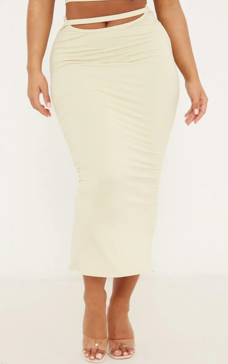 New PrettyLittleThing Shape Sculpted Cut Out Midi Skirt Sage