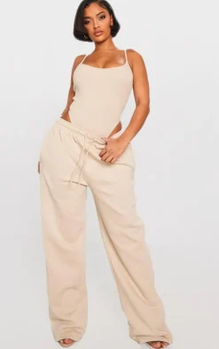 Sale PrettyLittleThing Shape Rib High Rise Bodysuit Sand