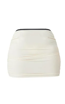 Discount PrettyLittleThing Shape Ruched Side Contrast Hem Mini Skirt Sand