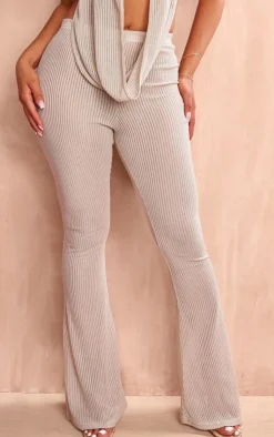 Hot PrettyLittleThing Shape Sheer Rib Flare Pants Sand