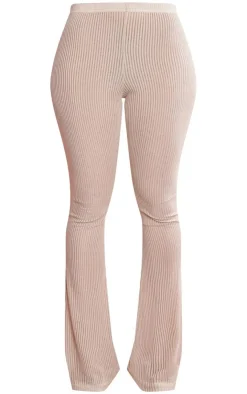 Hot PrettyLittleThing Shape Sheer Rib Flare Pants Sand