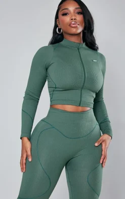 PrettyLittleThing Workout Tops*Shape Branded Contrast Stitch Long Sleeve Gym Top