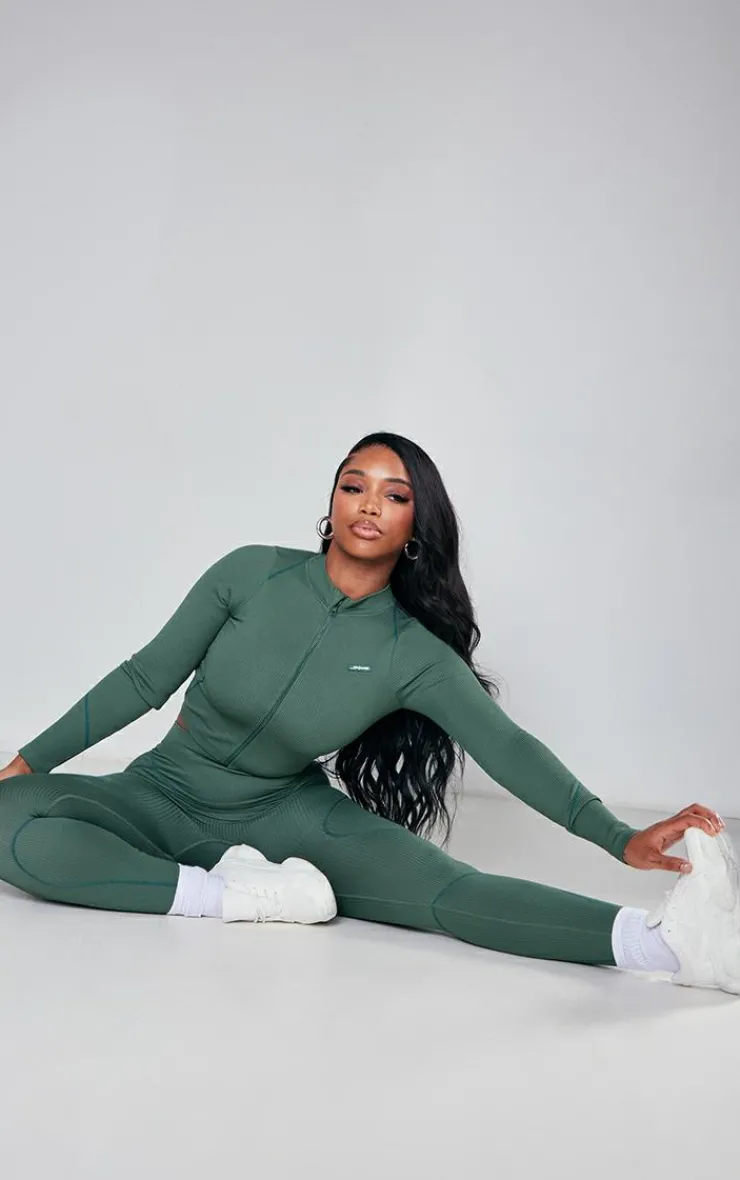 PrettyLittleThing Workout Tops*Shape Branded Contrast Stitch Long Sleeve Gym Top