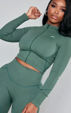 PrettyLittleThing Workout Tops*Shape Branded Contrast Stitch Long Sleeve Gym Top