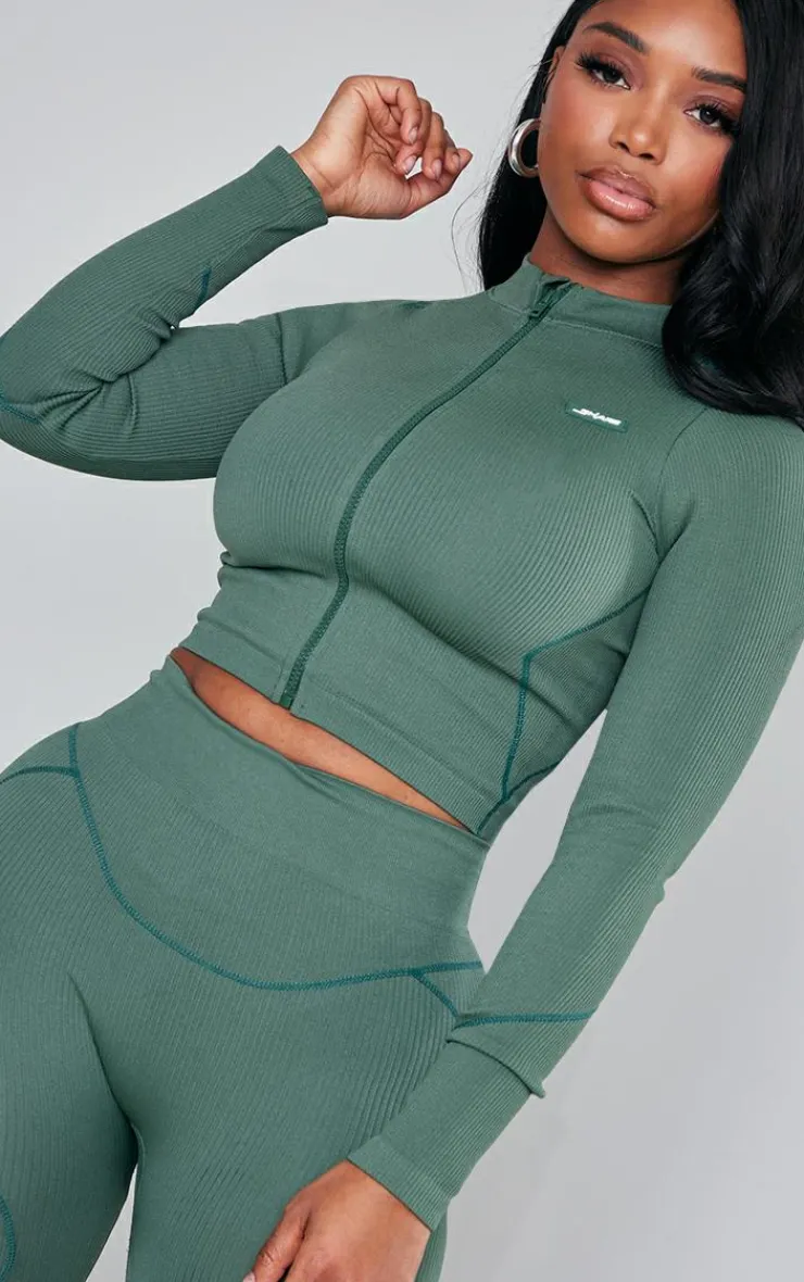 PrettyLittleThing Workout Tops*Shape Branded Contrast Stitch Long Sleeve Gym Top