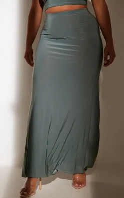 New PrettyLittleThing Shape Slinky Fishtail Maxi Skirt Sea Green