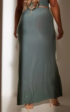 New PrettyLittleThing Shape Slinky Fishtail Maxi Skirt Sea Green