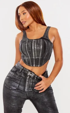 PrettyLittleThing Corsets*Shape Denim Metallic Corset Top