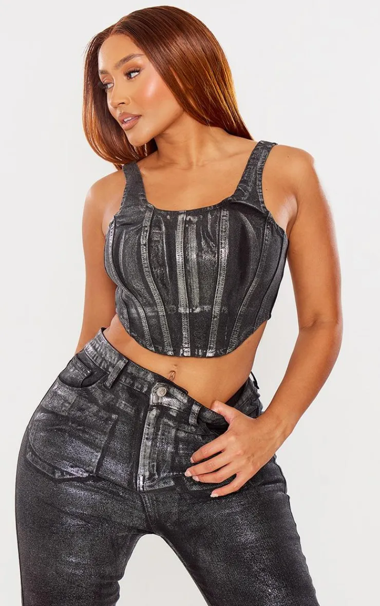 PrettyLittleThing Corsets*Shape Denim Metallic Corset Top