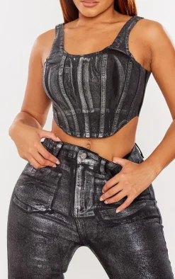 PrettyLittleThing Corsets*Shape Denim Metallic Corset Top