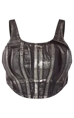 PrettyLittleThing Corsets*Shape Denim Metallic Corset Top