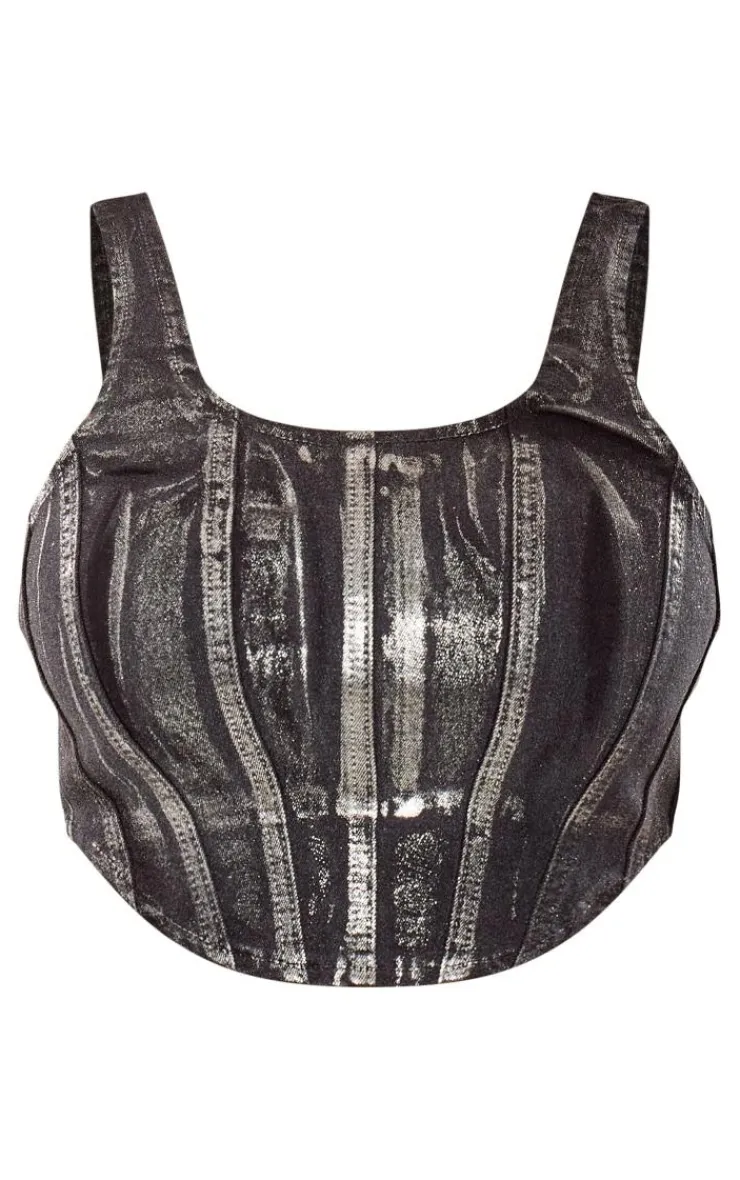 PrettyLittleThing Corsets*Shape Denim Metallic Corset Top