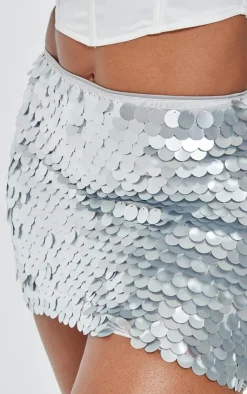 Clearance PrettyLittleThing Shape Disc Sequin Micro Mini Skirt Silver