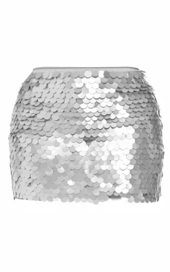 Clearance PrettyLittleThing Shape Disc Sequin Micro Mini Skirt Silver