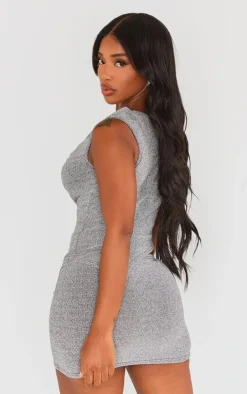 PrettyLittleThing Shape Glitter Cowl Neck Asymmetric Top Silver