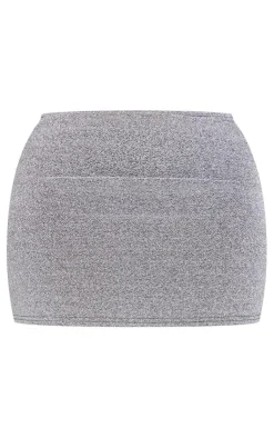 Clearance PrettyLittleThing Shape Glitter Mirco Mini Skirt Silver