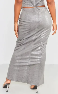 Online PrettyLittleThing Shape Metallic Croc Maxi Skirt Silver