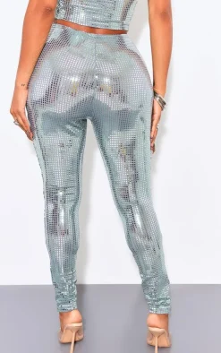 Hot PrettyLittleThing Shape Mirrored Sequin Leggings Silver