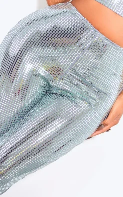 Hot PrettyLittleThing Shape Mirrored Sequin Leggings Silver