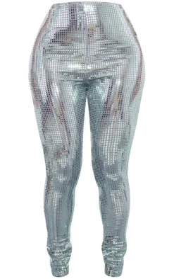 Hot PrettyLittleThing Shape Mirrored Sequin Leggings Silver