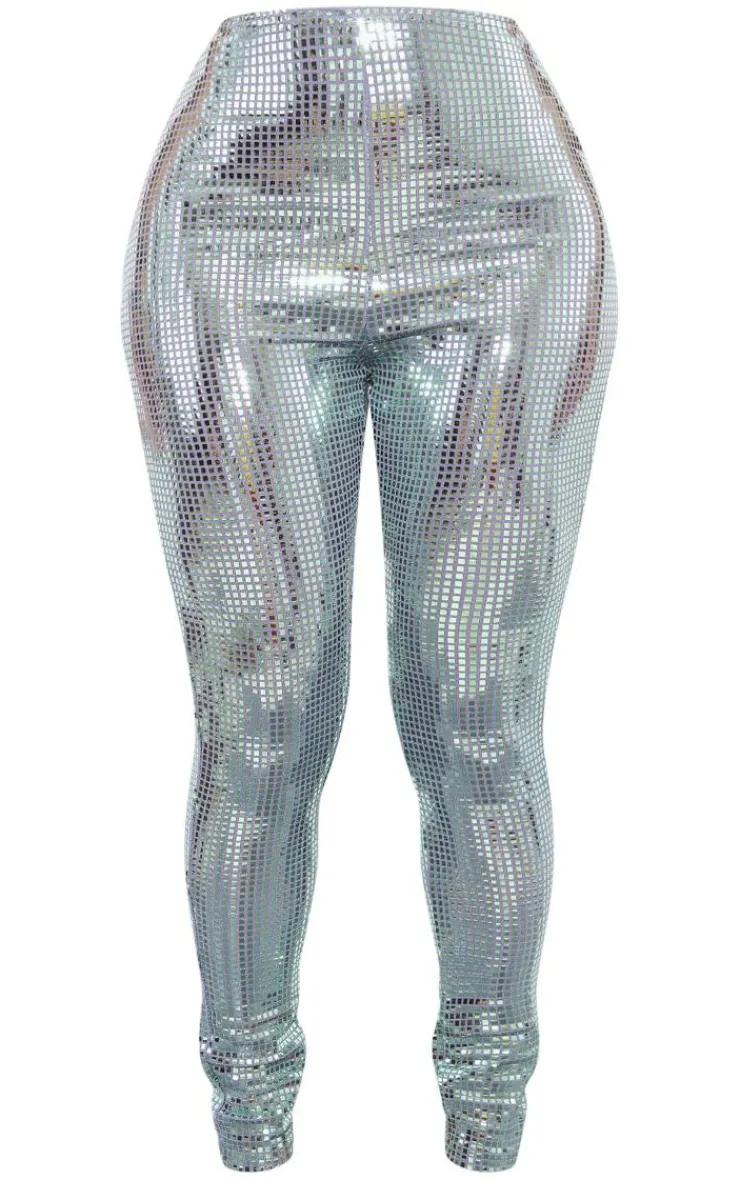 Hot PrettyLittleThing Shape Mirrored Sequin Leggings Silver