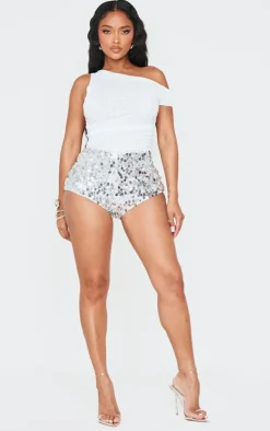 PrettyLittleThing Shape Sequin Micro Shorts Silver