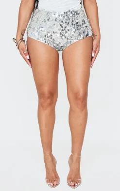 PrettyLittleThing Shape Sequin Micro Shorts Silver