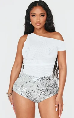 PrettyLittleThing Shape Sequin Micro Shorts Silver