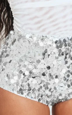 PrettyLittleThing Shape Sequin Micro Shorts Silver