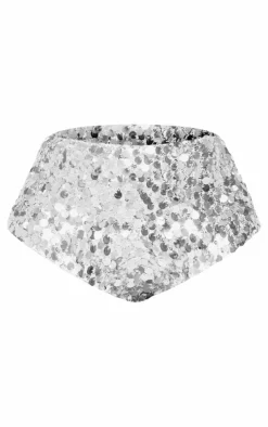 PrettyLittleThing Shape Sequin Micro Shorts Silver