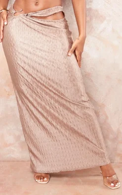 Hot PrettyLittleThing Shape Crushed Satin Cut Out Maxi Skirt Stone