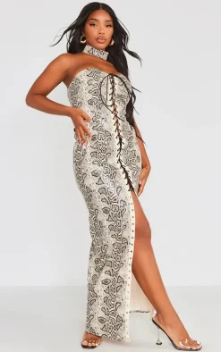 Shape Faux Leather Snake Print Lace Up Front Maxi Dress-PrettyLittleThing Best