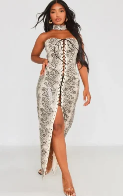 Shape Faux Leather Snake Print Lace Up Front Maxi Dress-PrettyLittleThing Best