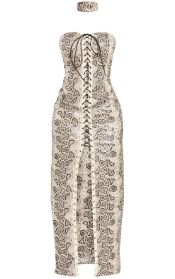 Shape Faux Leather Snake Print Lace Up Front Maxi Dress-PrettyLittleThing Best