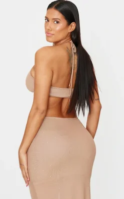 Sale PrettyLittleThing Shape Glitter Bralette Stone