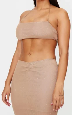 Sale PrettyLittleThing Shape Glitter Bralette Stone