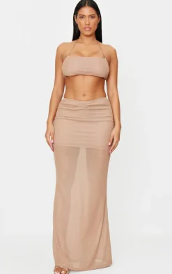 Hot PrettyLittleThing Shape Glitter Low Rise Ruched Front Fishtail Maxi Skirt Stone