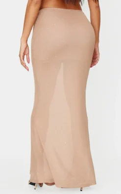 Hot PrettyLittleThing Shape Glitter Low Rise Ruched Front Fishtail Maxi Skirt Stone