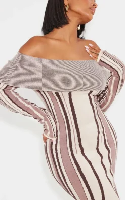 Shape Stone Knit Abstract Print Bardot Midaxi Dress